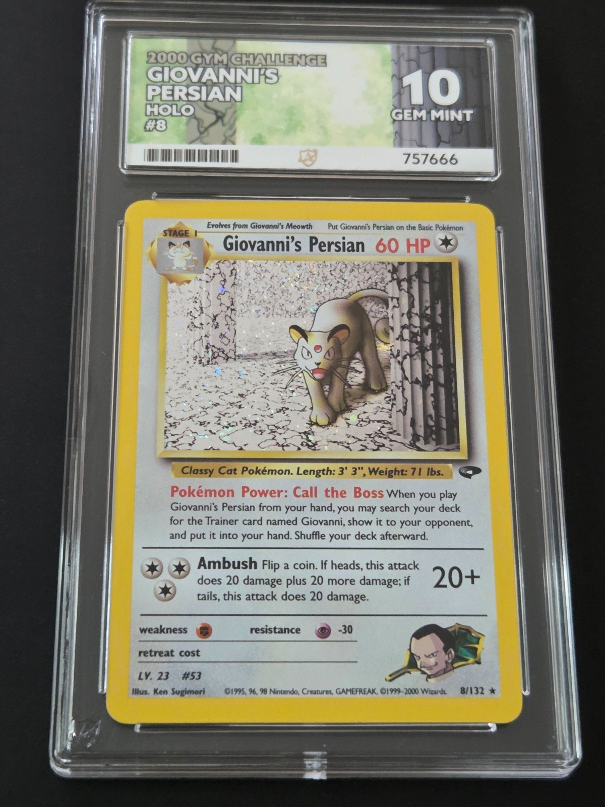 Giovanni's Persian #8 Vintage Pokemon Gym Challenge 2000 Ace 10 - POP 1 – Photo 1