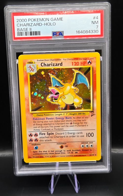 Vintage Pokemon Charizard #4 Base Set 2 Swirl Holo Rare PSA 7
