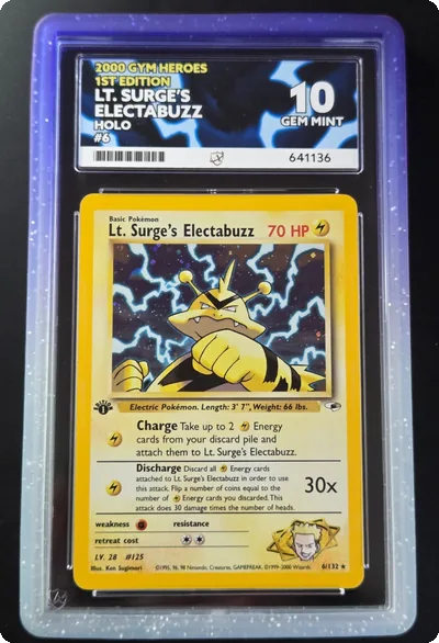 Vintage Pokemon LT. Surge Electabuzz 6/132 1st Edition Gym Heroes Ace 10